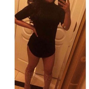 Black mini ribbed dress